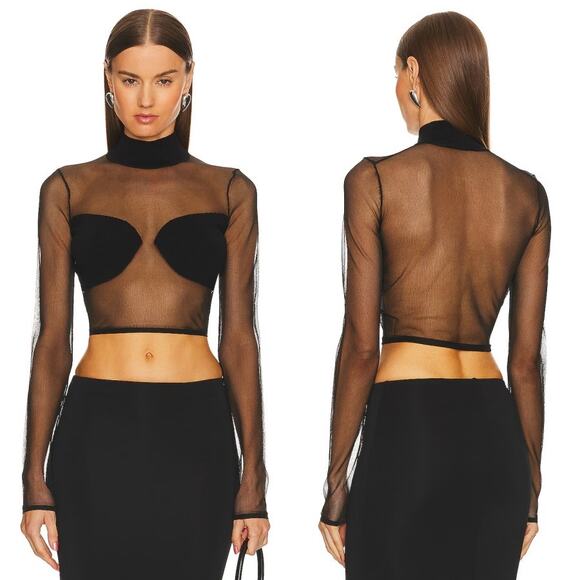 Michael Costello x REVOLVE Leilani Black Sheer Mesh Top Size S - Picture 1 of 15